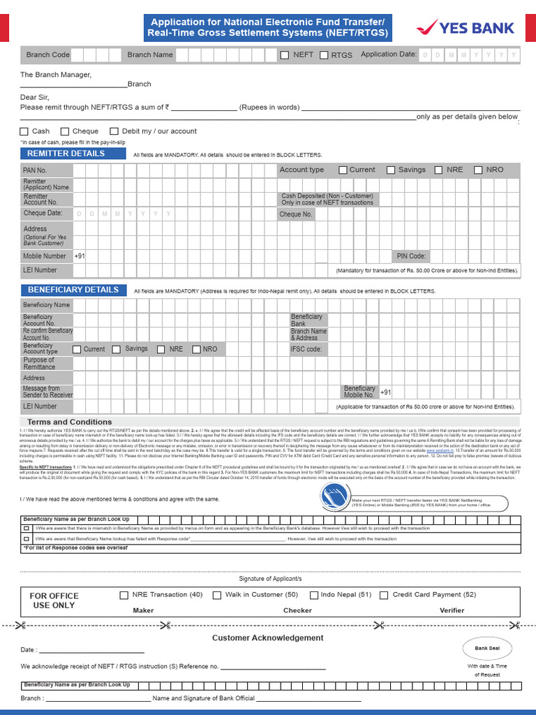 Rtgsneftrequestformenglish PDF | PDF | Banking | Financial Services