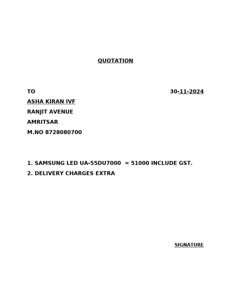Quotation for Samsung LED and AC Unit | PDF