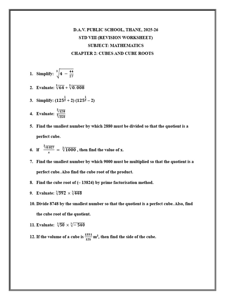 Math Revision: Cubes & Cube Roots | PDF