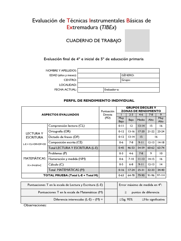 Evaluación de TIBEx en Primaria | PDF