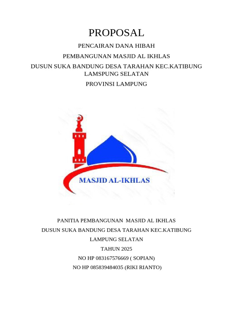 Proposal Dana Hibah Masjid Al Ikhlas | PDF