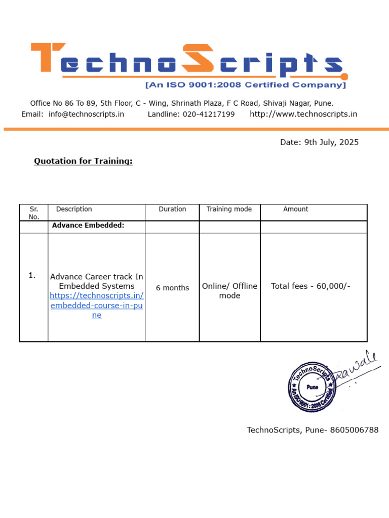 Embedded Systems Training Quotation | PDF