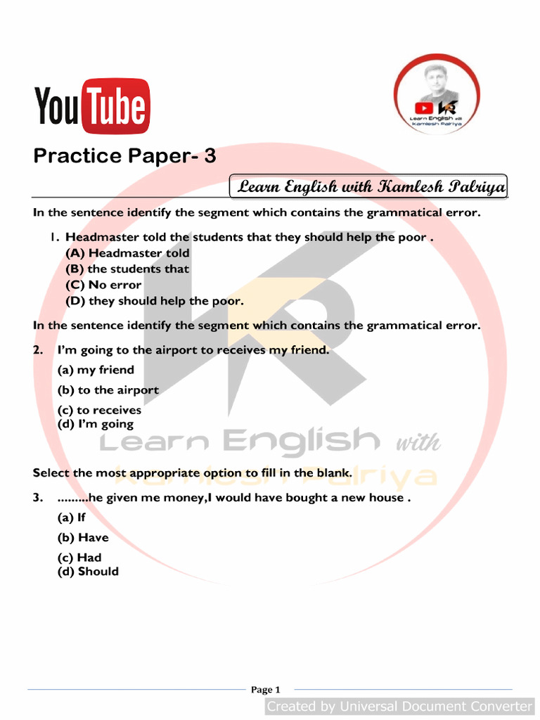 Practice Paper- 3 | PDF