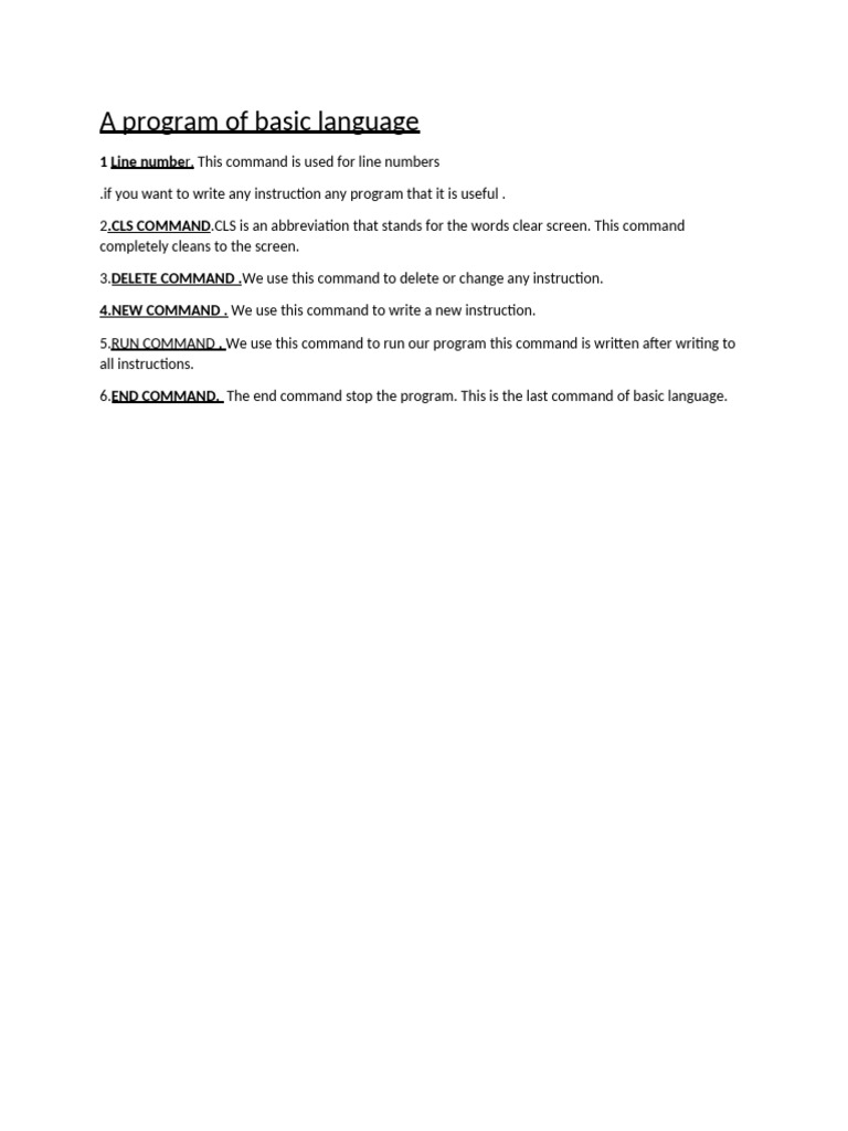 Basic Language Command Overview | PDF