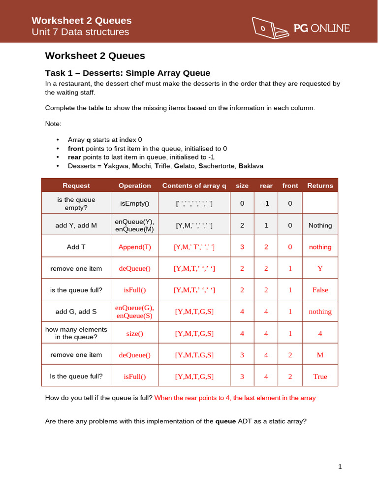 Data Structures: Queue Worksheets | PDF | Queue (Abstract Data Type ...