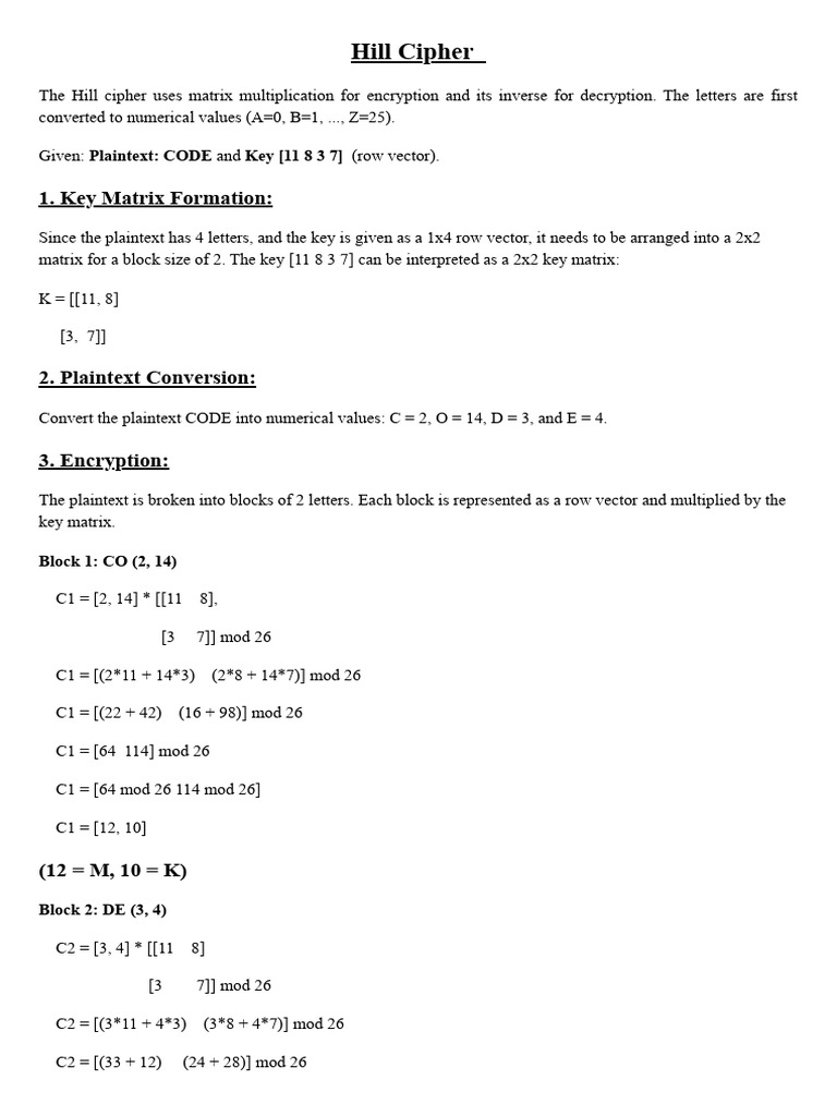 Hill Cipher Encryption and Decryption Guide | PDF | Cipher | Applied ...