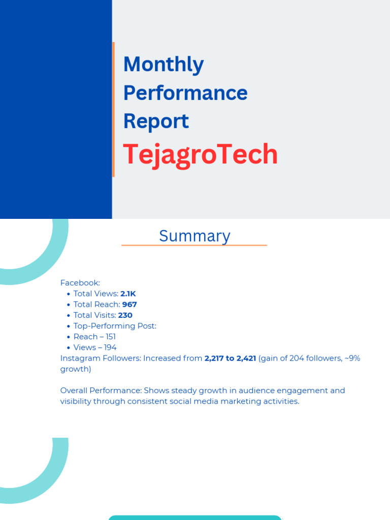 Monthly Performance Report TejagroTech Company | PDF