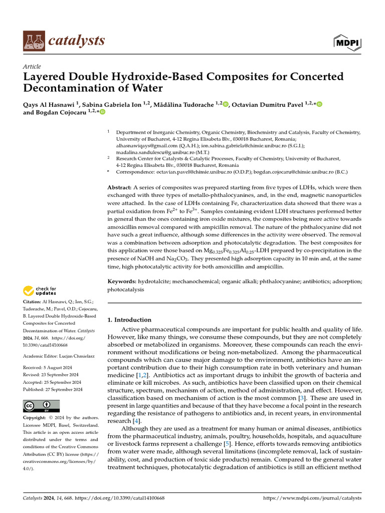 Layered Double Hydroxides for Water Decontamination | PDF | Materials ...