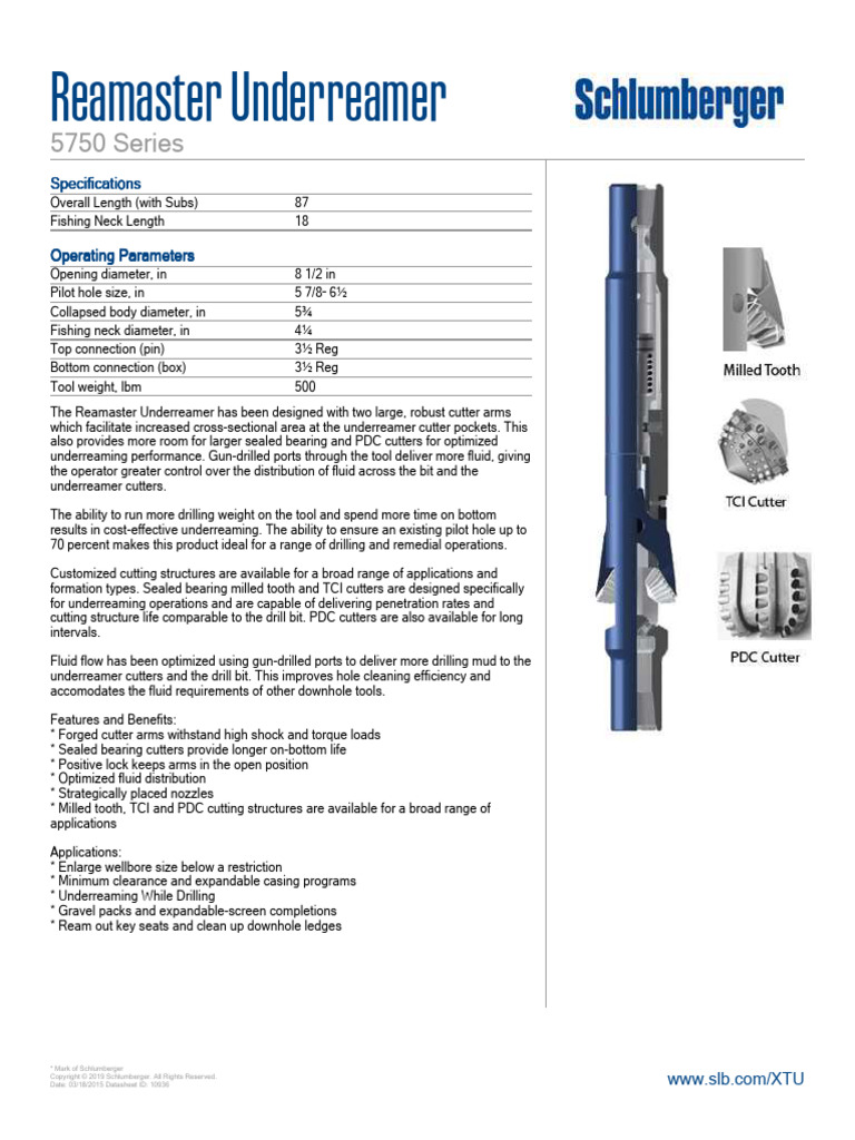 Reamaster Underreamer 5750 Series Specs | PDF | Drilling | Drill