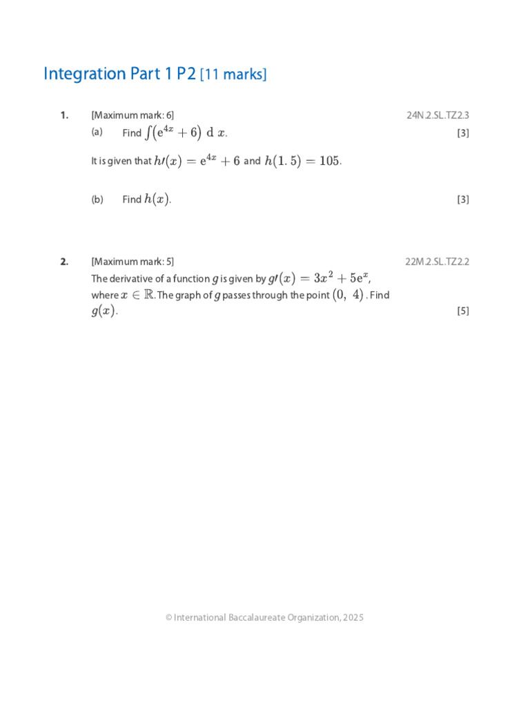 Integration and Derivatives Practice Problems | PDF