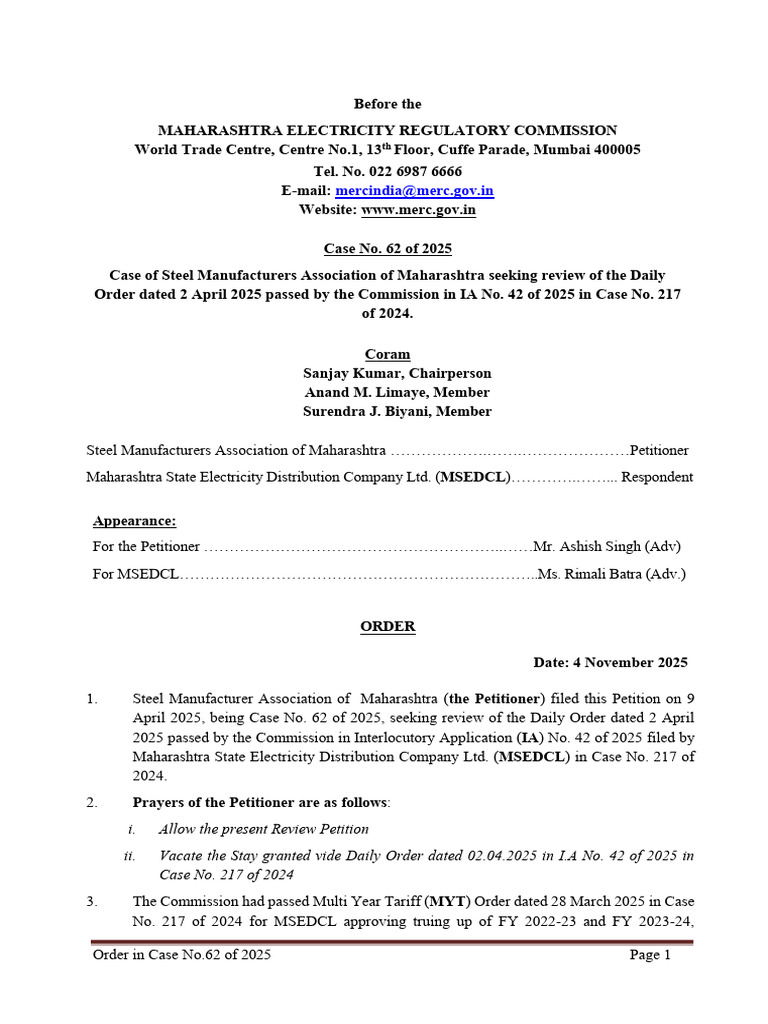 Review Order in Case No. 62 of 2025 | PDF