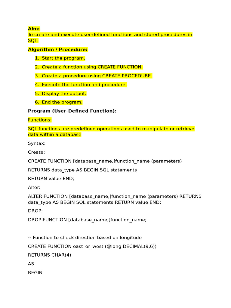 Create SQL User-Defined Functions & Procedures | PDF