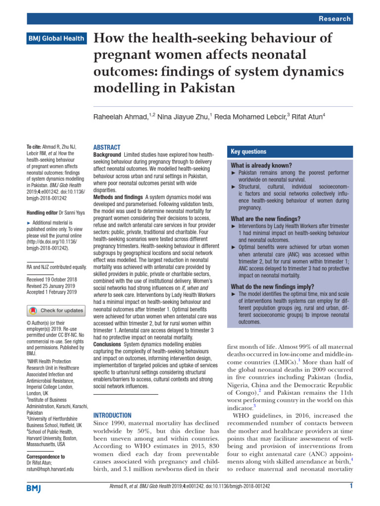 Health-Seeking Behavior and Neonatal Outcomes in Pakistan | PDF ...