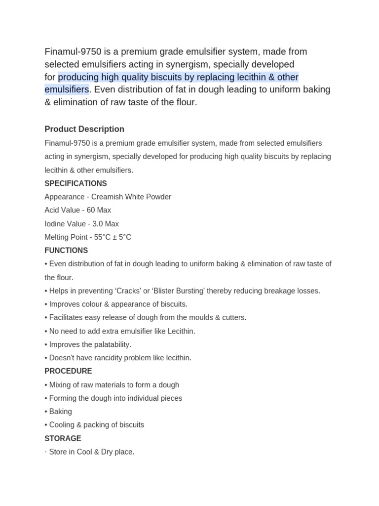 Premium Emulsifier for Biscuit Production | PDF