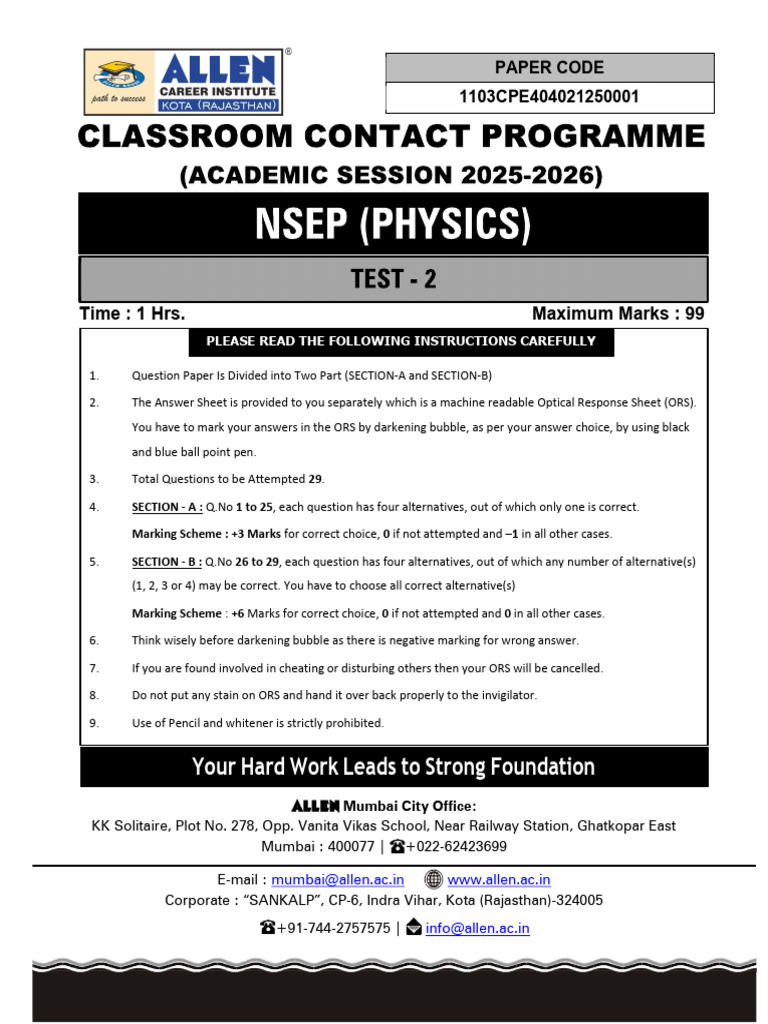 Nsep Mock Test-02 | PDF | Mechanical Engineering | Applied And ...