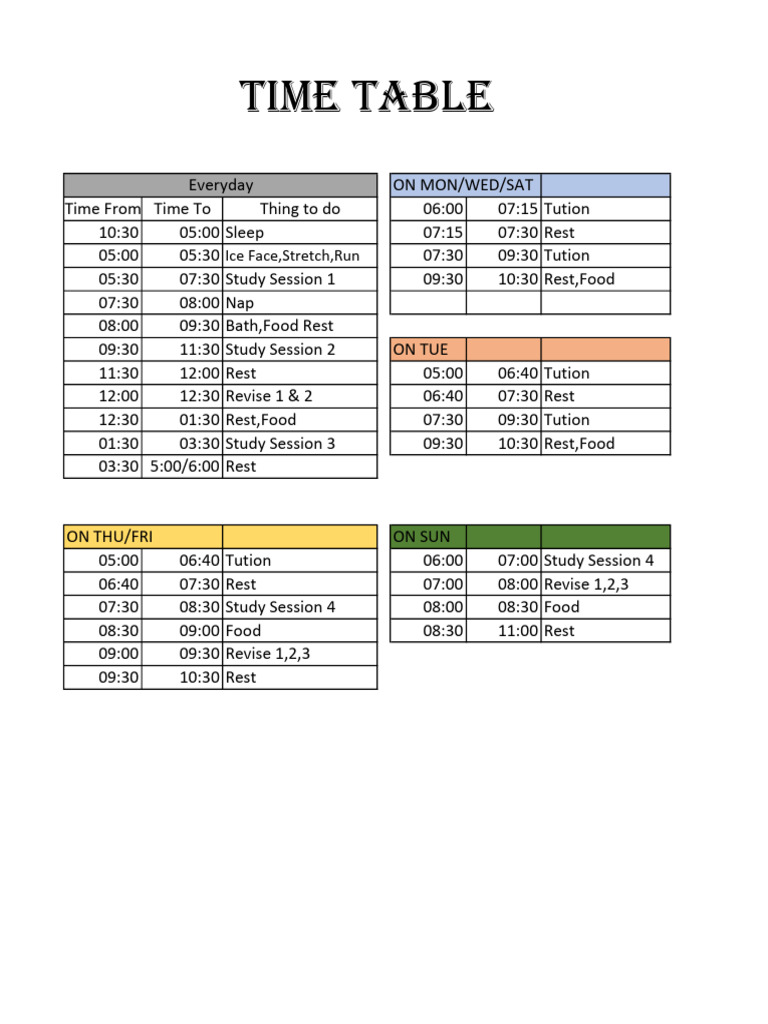 Weekly Study and Tuition Schedule | PDF
