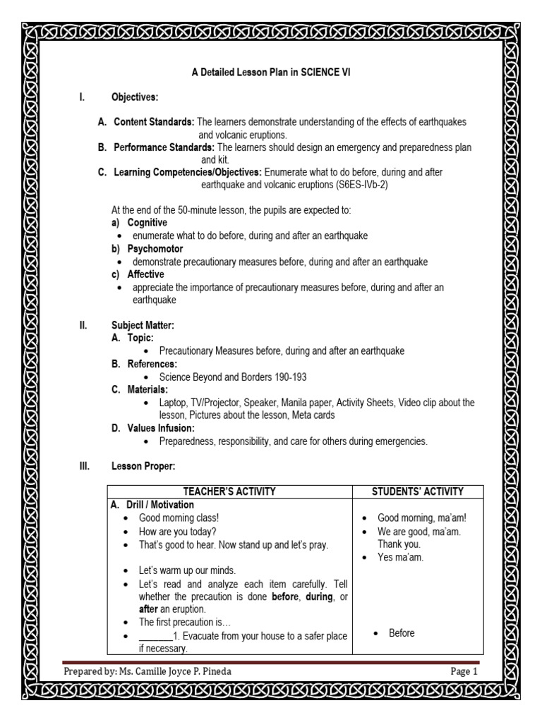 Detailed Lesson Plan in Science 6 - Earthquake | PDF | Seismology ...