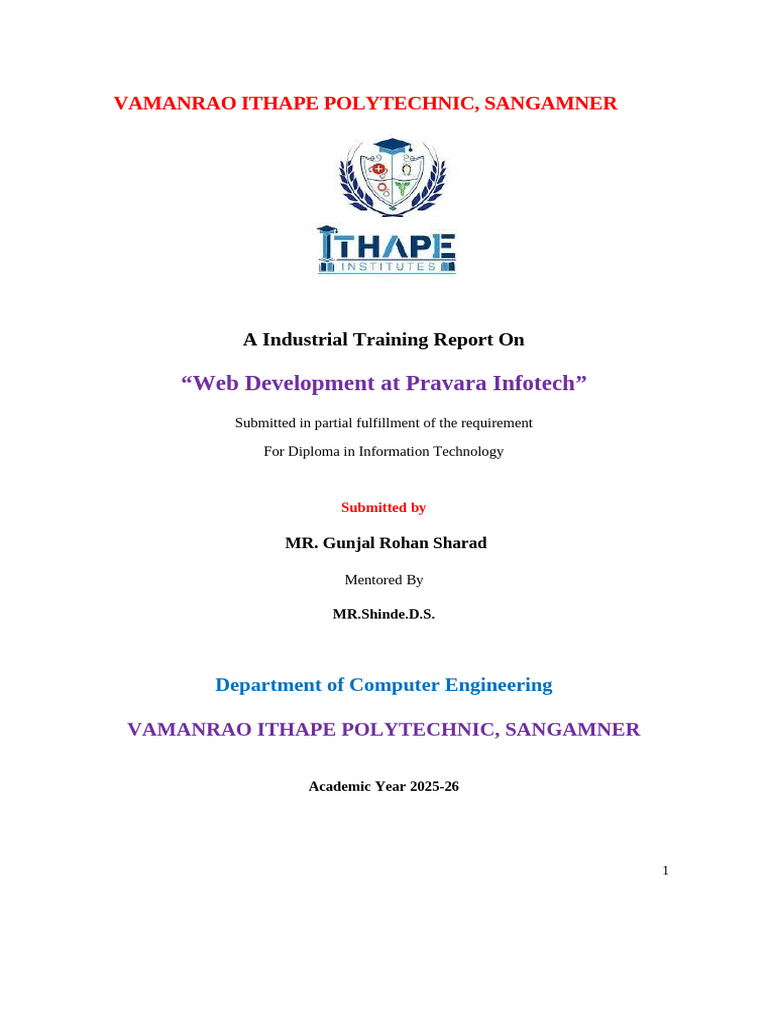 Industrial Training Report: Web Development | PDF | Web Development ...