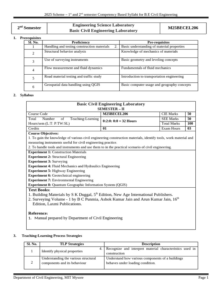 2025 B.E. Civil Engineering Lab Syllabus | PDF | Engineering | Civil ...