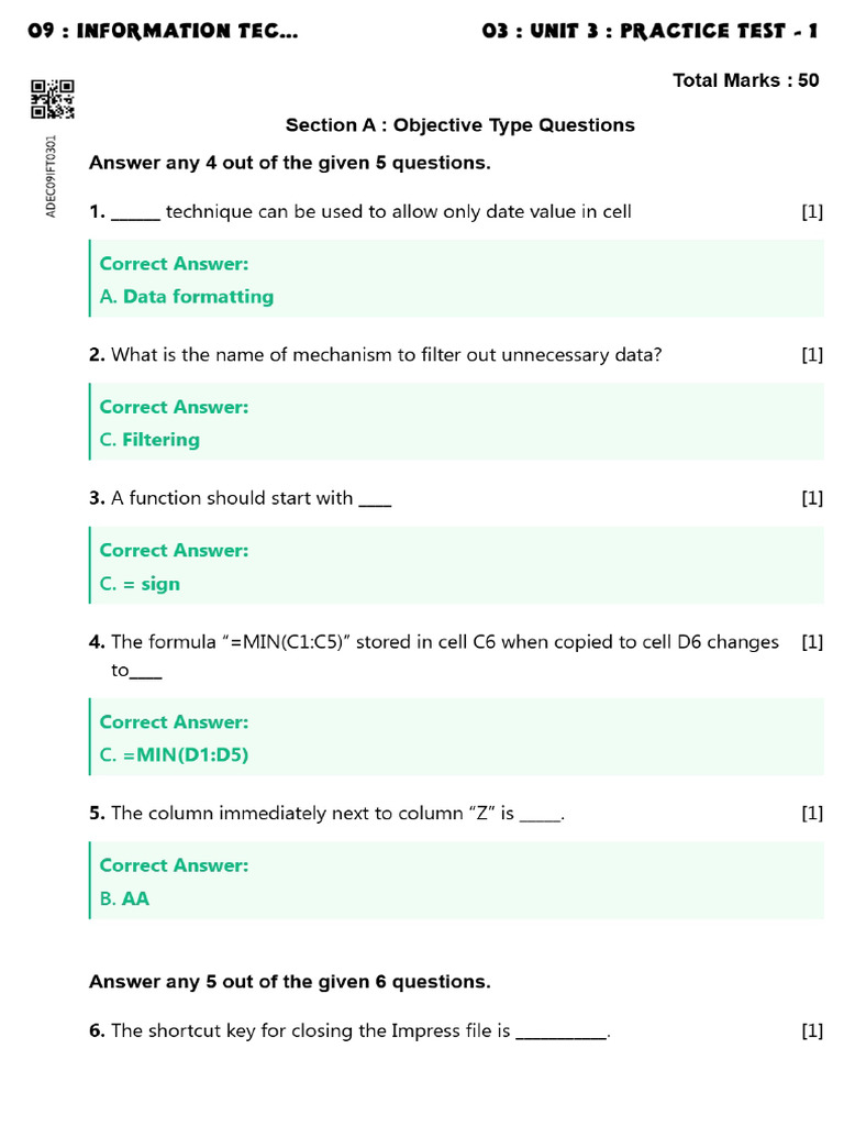 Answer Sheet ADEC09IFT03015e805a | PDF