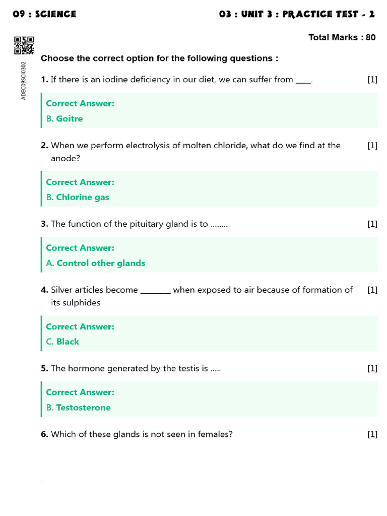 ADEC09SCI0302 - SCI093 - Unit 3 - Practice Test | PDF