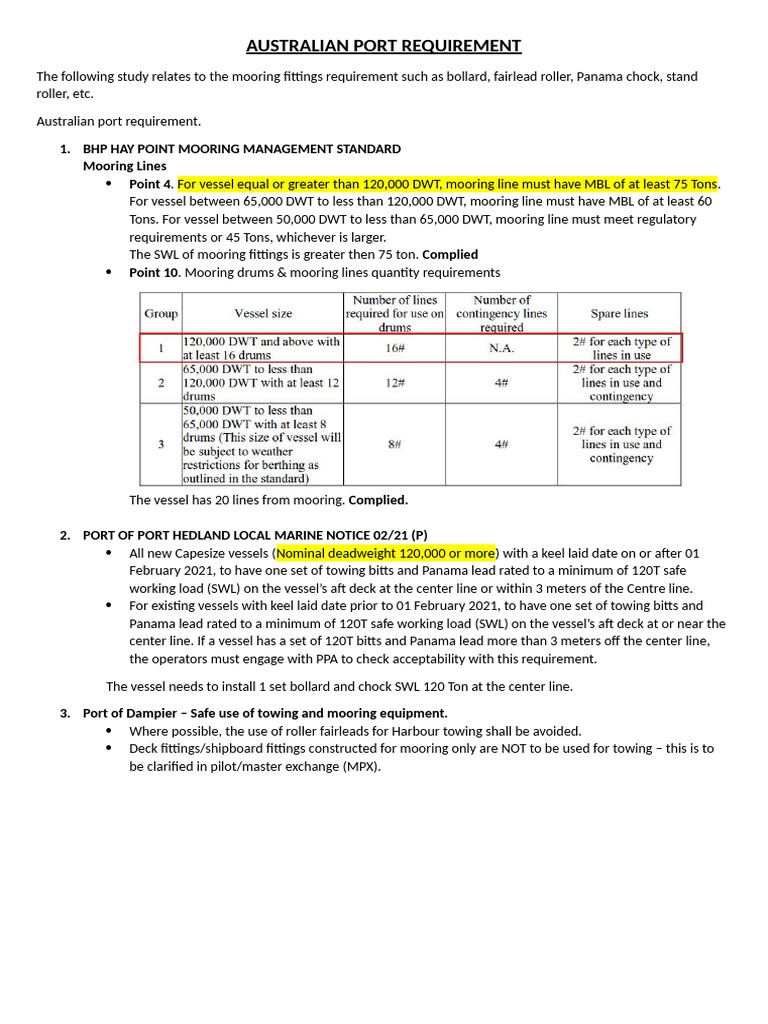 Australian Port Mooring Requirements | PDF