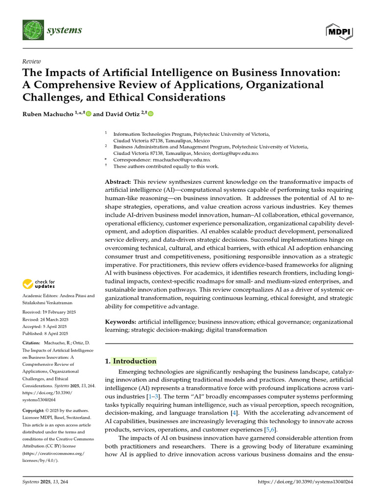 Review - Impact of AI On Business Innovation | PDF | Artificial ...