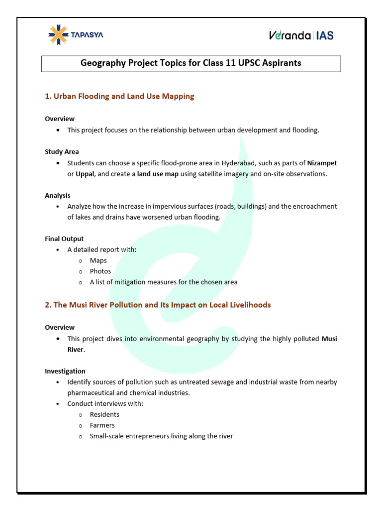 Geography Project Ideas for Class 11 UPSC | PDF | Flood | Natural ...