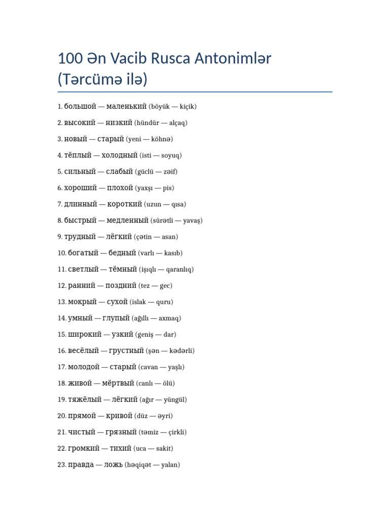 100 Rusca Antonim AZ Tercume | PDF