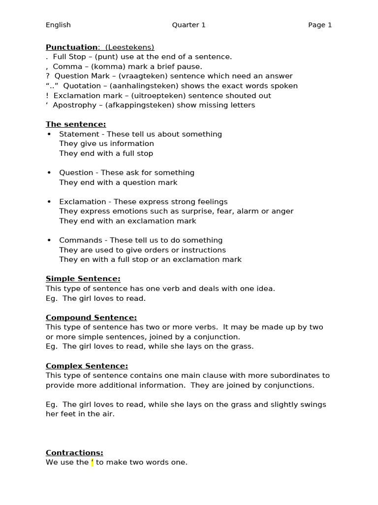 English Quarter 1 | PDF | Sentence (Linguistics) | Linguistics