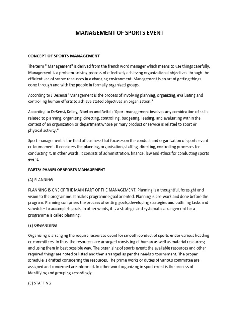 Sports Event Management Guide | PDF | Tournament | Planning