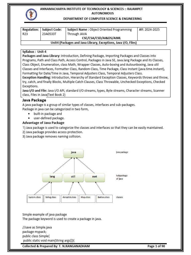 r23 Java Unit4 Ay 2024 25 | PDF | Class (Computer Programming ...