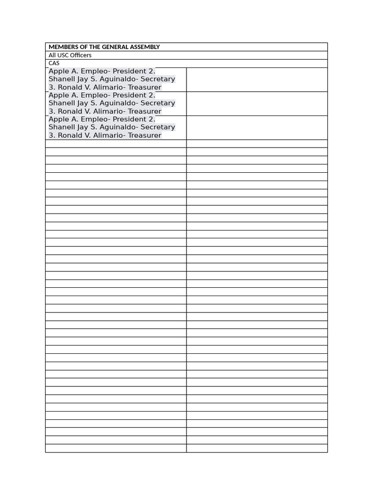 USC General Assembly Members List | PDF