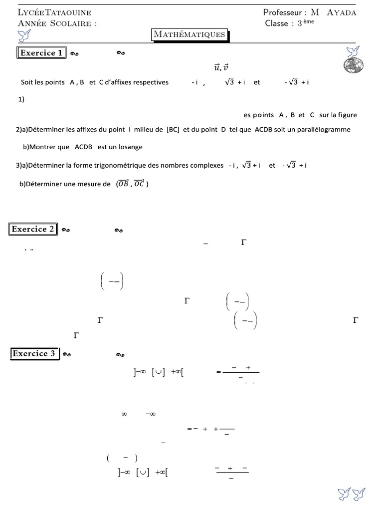 Devoir de contrôle en mathématiques 3ème | PDF | Tangente (géométrie ...