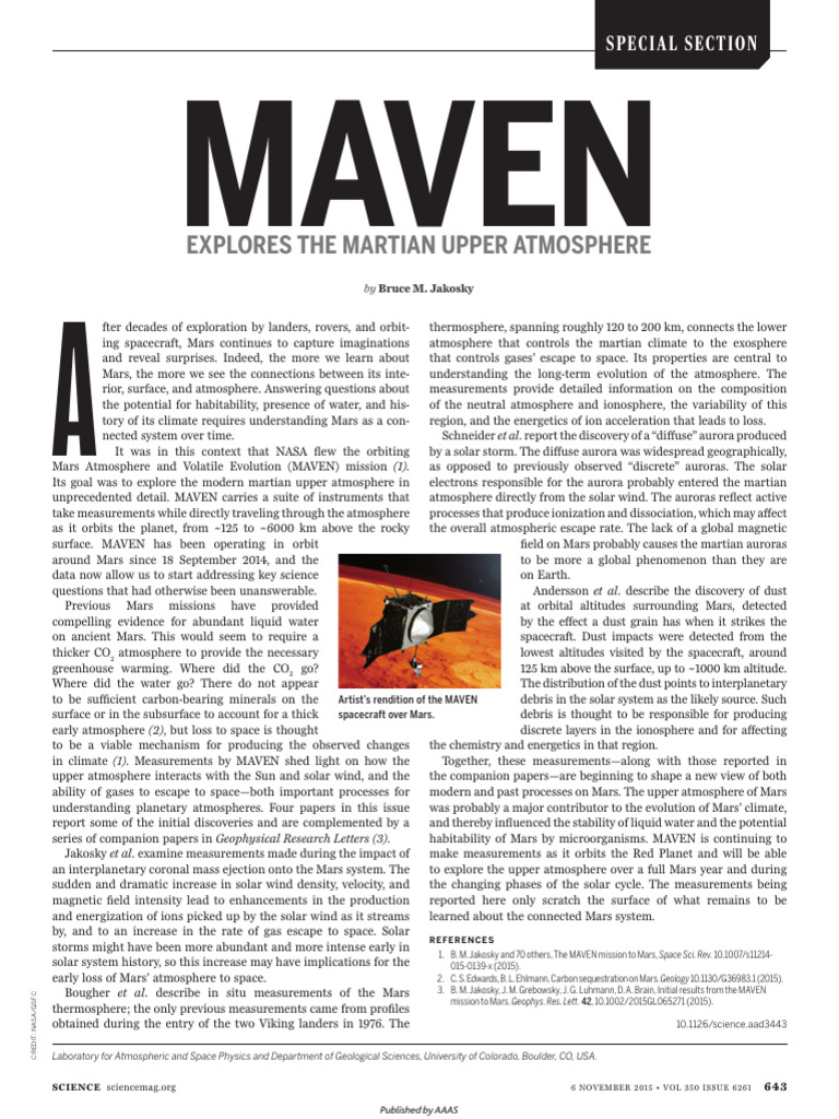 Science 2015 Jakosky 643 | PDF | Mars | Atmosphere