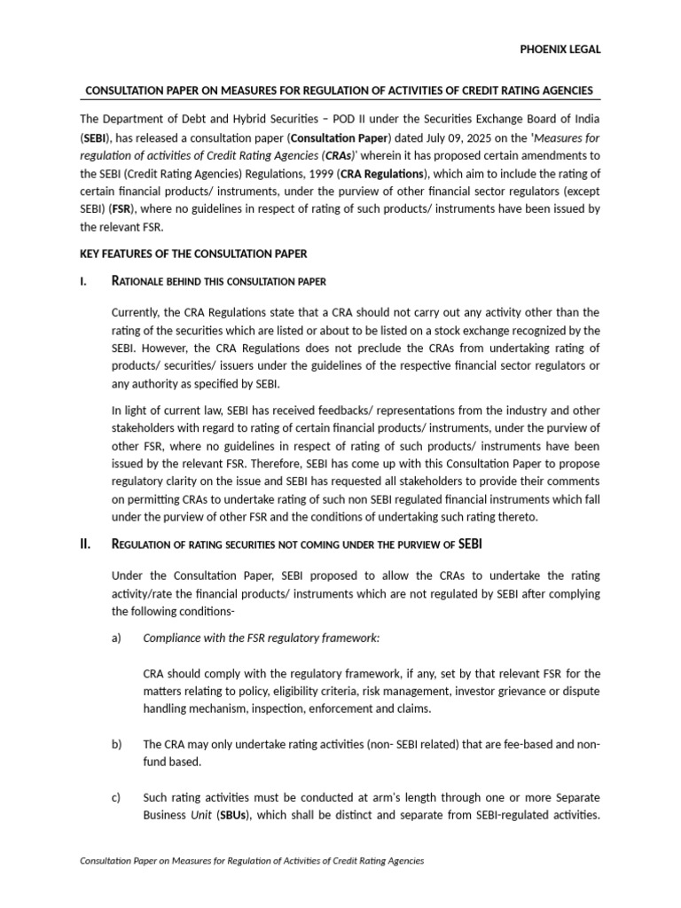 250728- Client update on SEBI Consultation Paper for CRAs(1) | PDF ...
