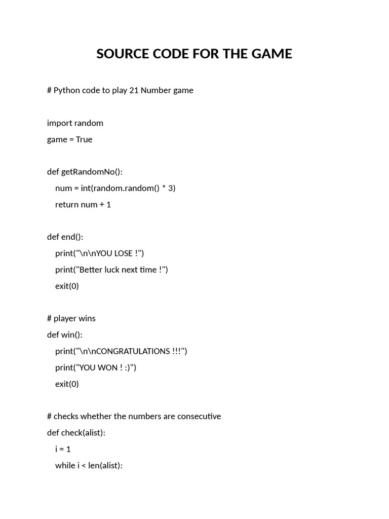 Python 21 Number Game Source Code | PDF | Computer Programming ...