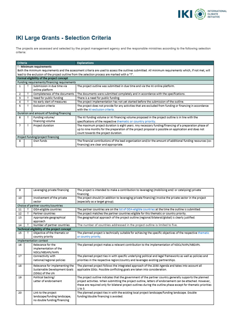 IKI Large Grants Selection Criteria Guide | PDF | Economies
