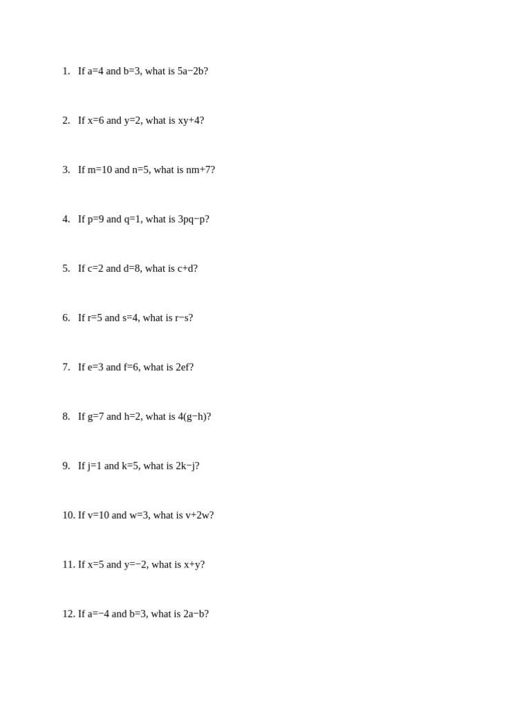 Math Problems with Variables and Solutions | PDF