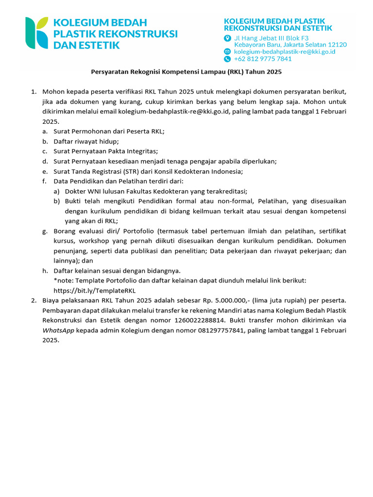 Persyaratan RKL 2025 untuk Peserta Bedah Plastik | PDF