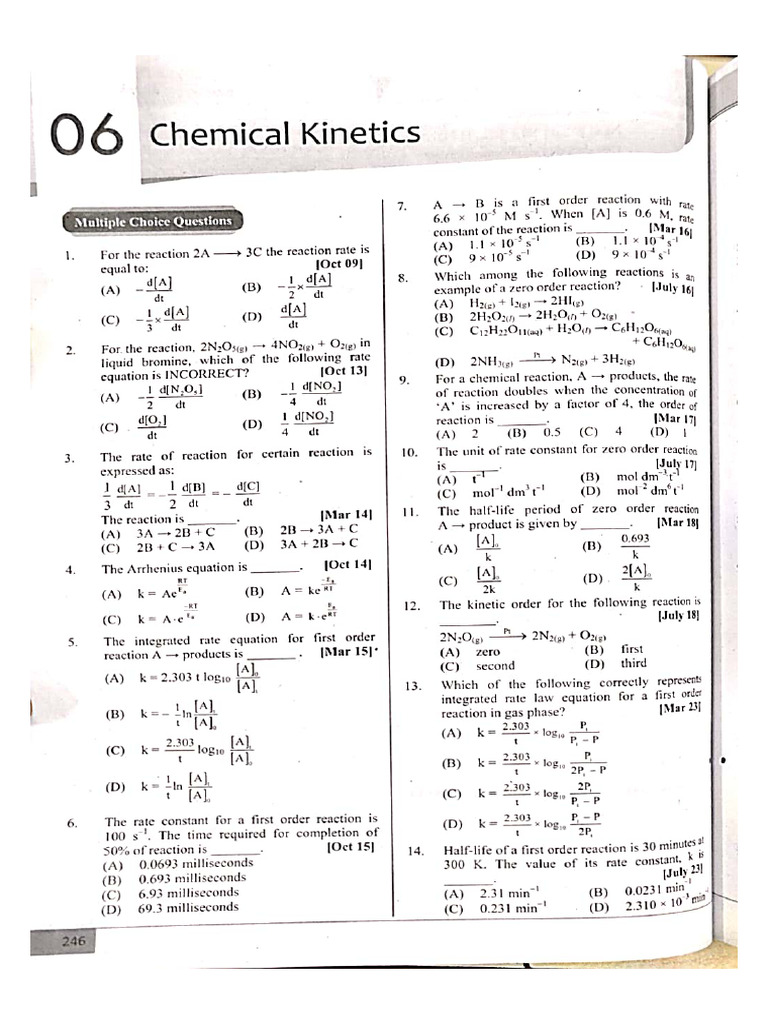 Pyq Chemical Kinetics 12th Chemistry | PDF