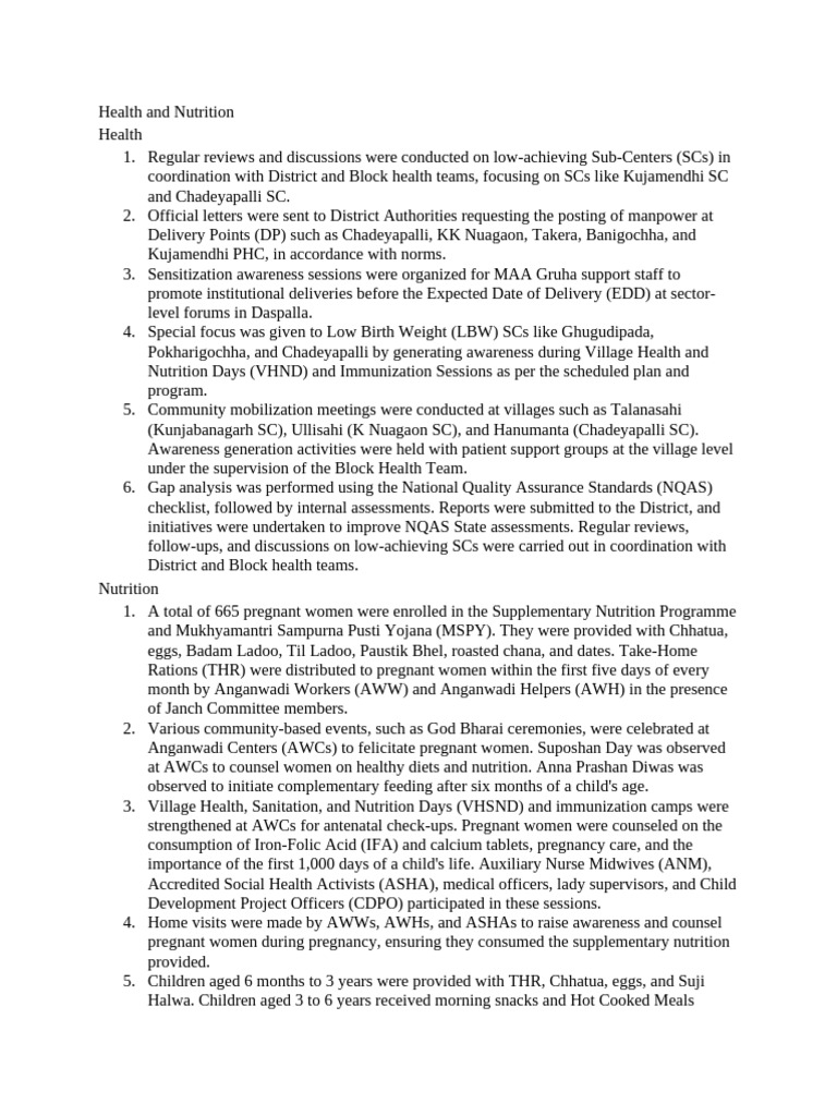 Health and Nutrition Initiatives Overview | PDF | Pregnancy | Malnutrition