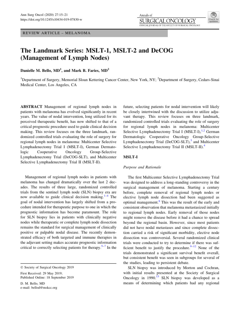 The Landmark Series MSLT-1, MSLT-2 and DeCOG (Management of Lymph Nodes ...