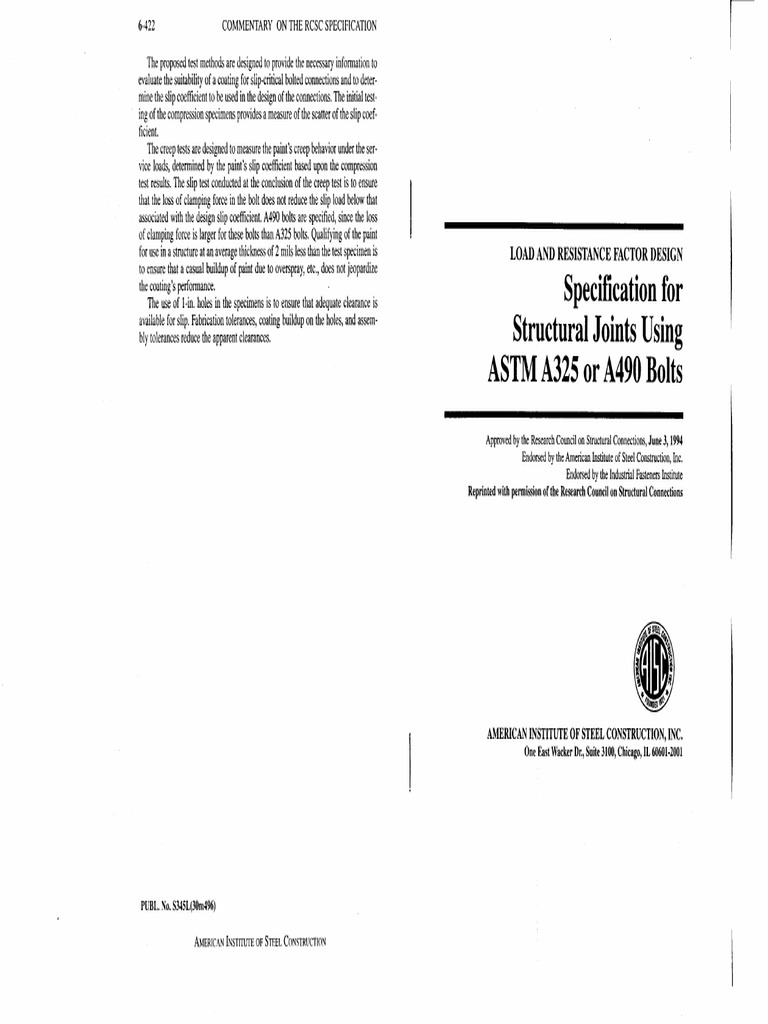 AISC - LRFD Specification For Structural Joints Using ASTM A325 or A490 ...