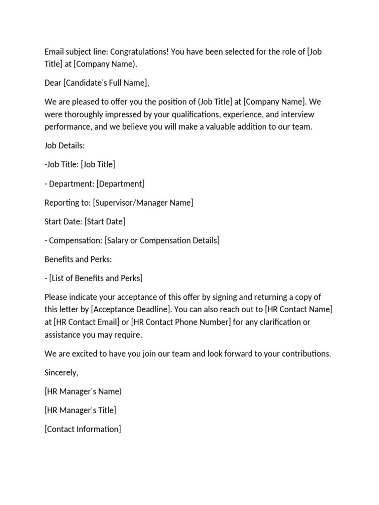 Job Offer Letter Template for Candidates | PDF