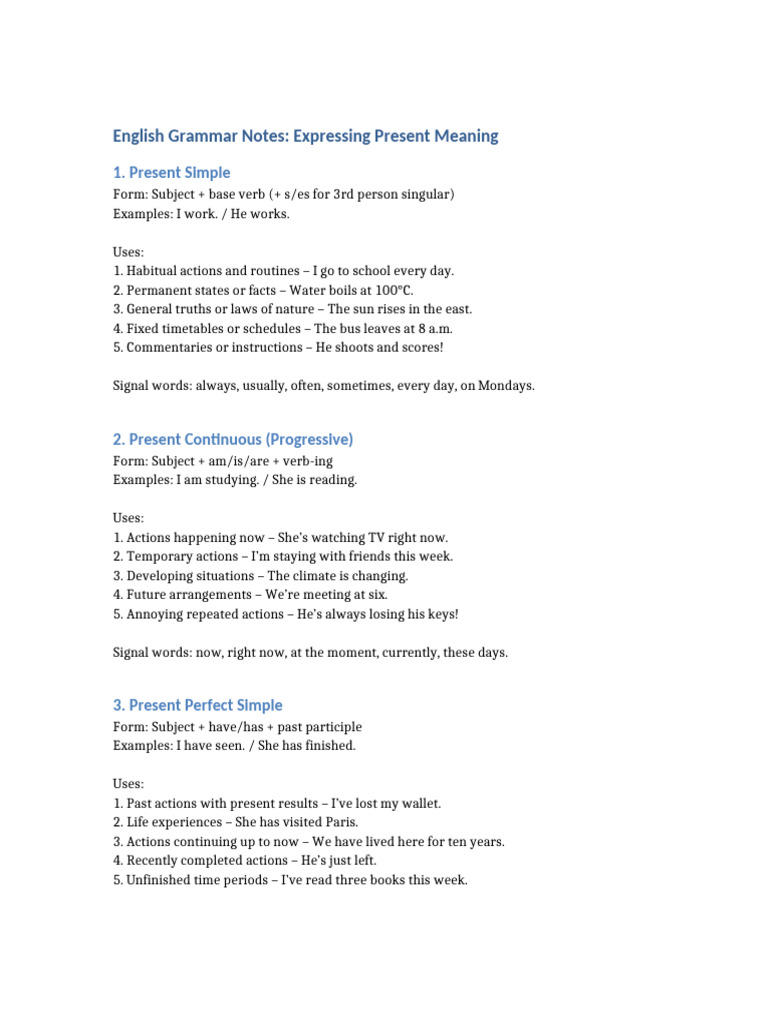 Present Tenses in English Grammar Guide | PDF | Perfect (Grammar ...