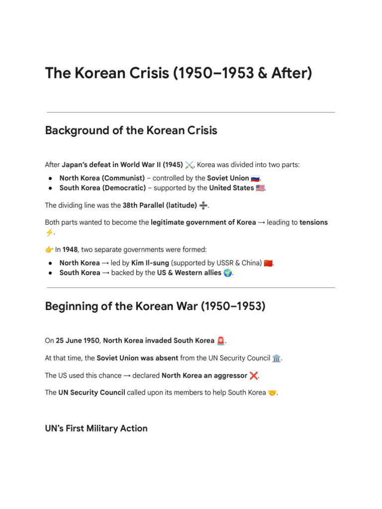Overview of the Korean Crisis (1950-1953) | PDF | Korean War | World ...