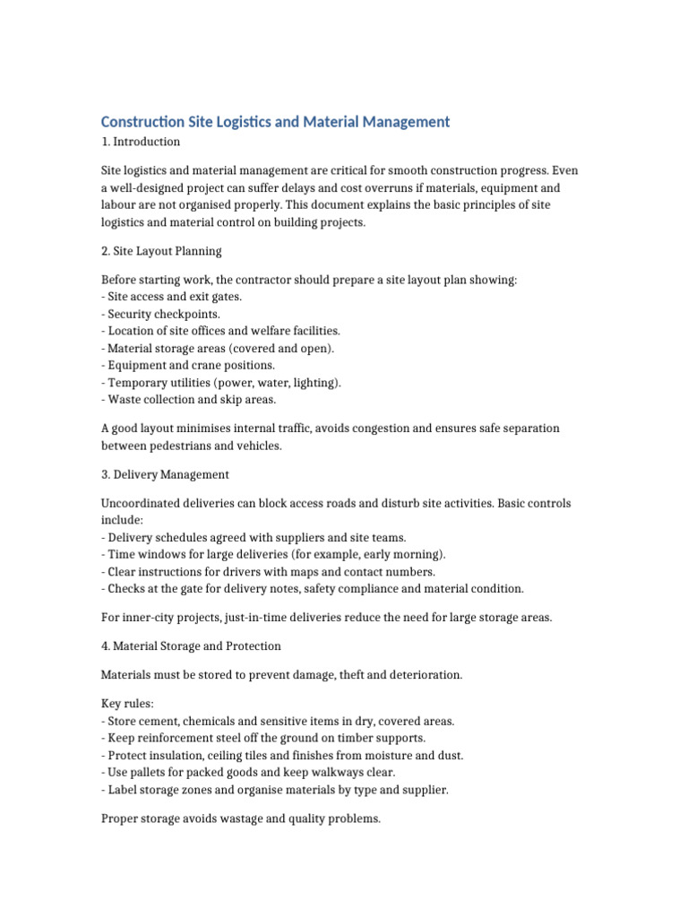 Construction Site Logistics Management Guide | PDF | Logistics | Waste