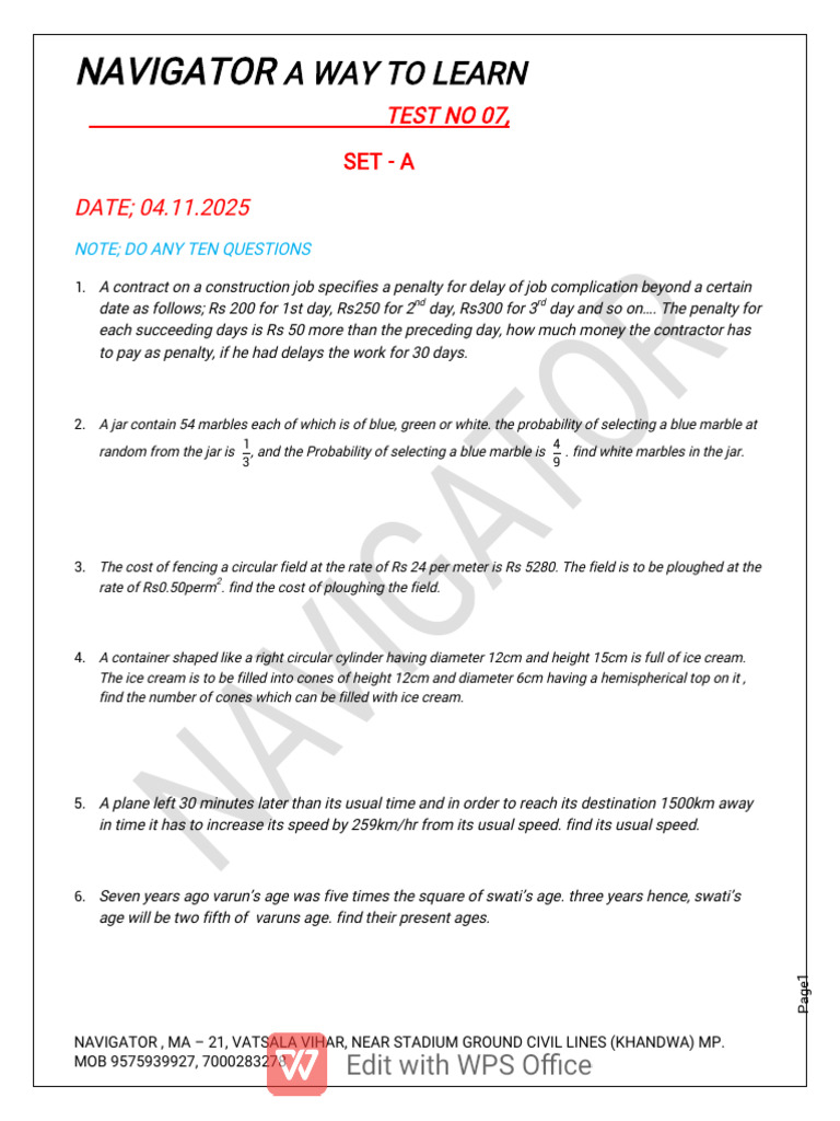 TEST NO 07, SET 'A' | PDF | Chess Theory | Chess Openings