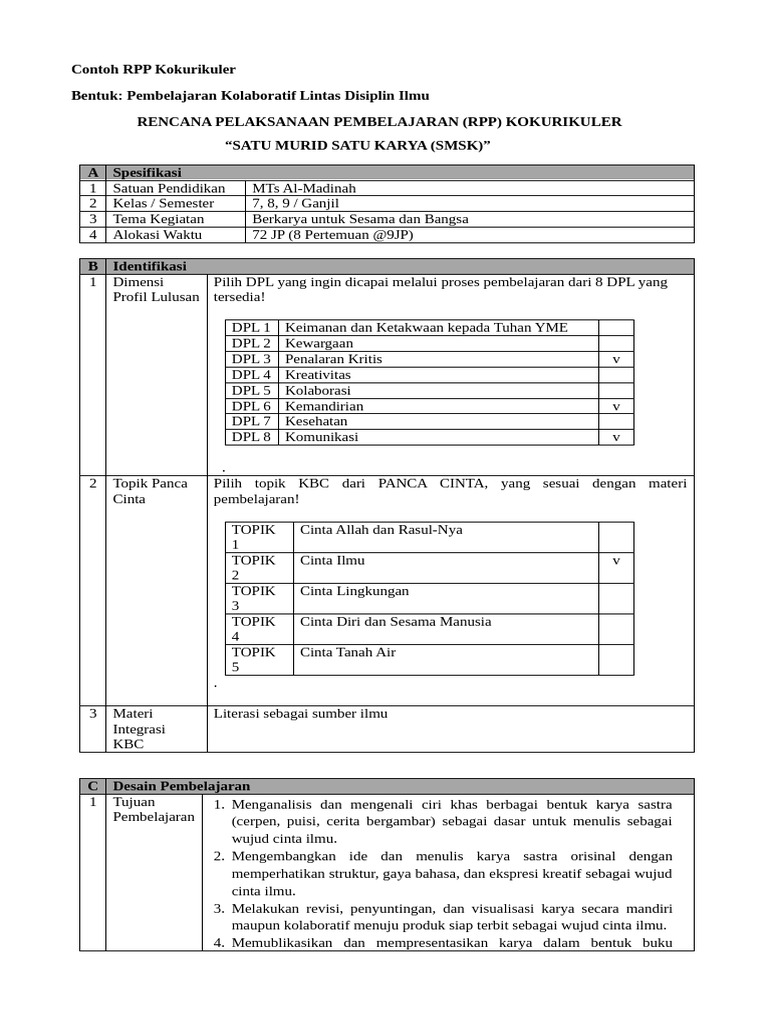 1_contoh Rpp Kokurikuler | PDF